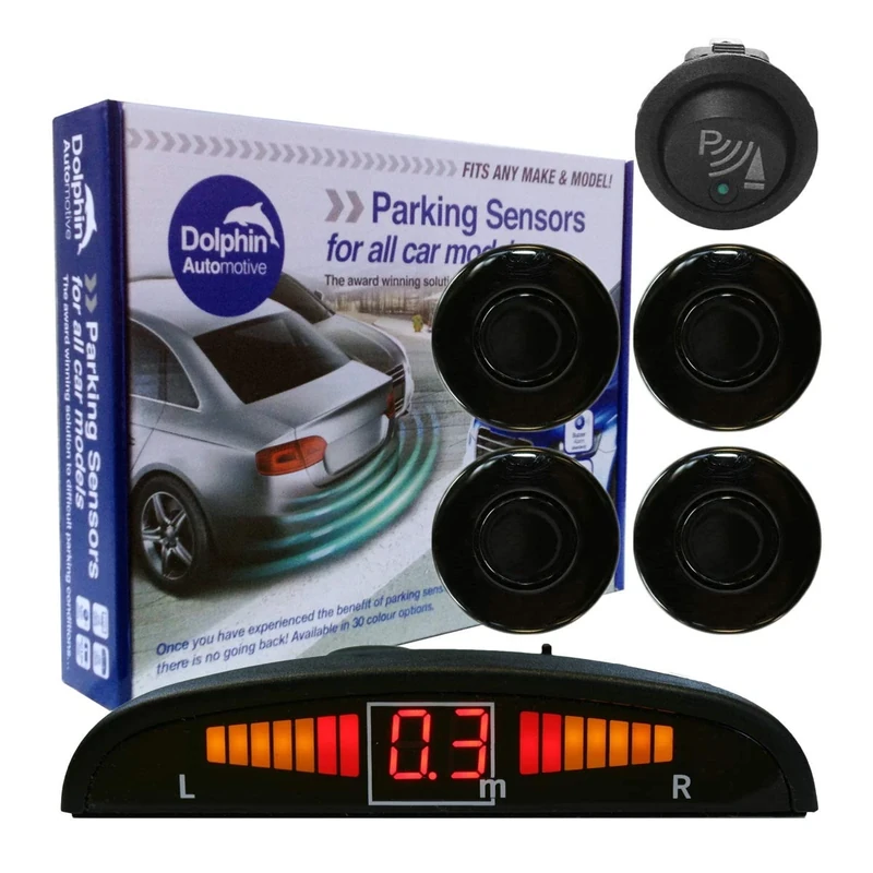 Dolphin Automotive DPS450F Front Parking Sensors In 32 Colours 4 Ultrasonic Radar Sensors Kit Audio & Display Alert System Matt & Gloss Black +30 More Colours (Gloss Black)