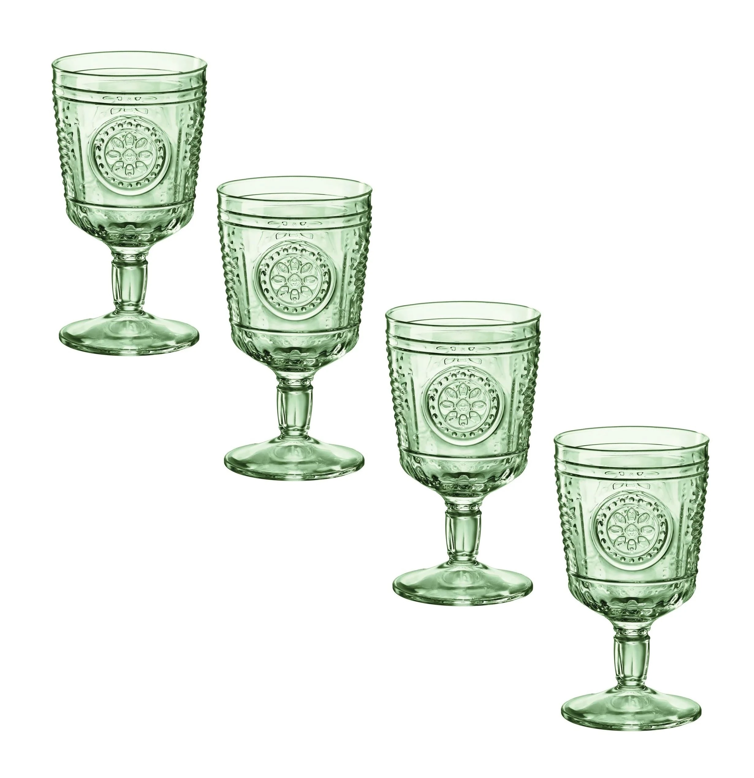Bormioli Rocco Romantic Set of 4 Stemware Glasses, 10.75 Oz. Colored Crystal Glass, Pastel Green, Made in Italy.
