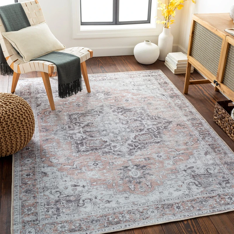 Livabliss Qatar Machine Washable Rug - Vintage Area Rugs Living Room, Large Rug 200x274 cm - Traditional Boho Style, Dining Room, Kitchen, Outdoor, Hallway - Grey and Beige