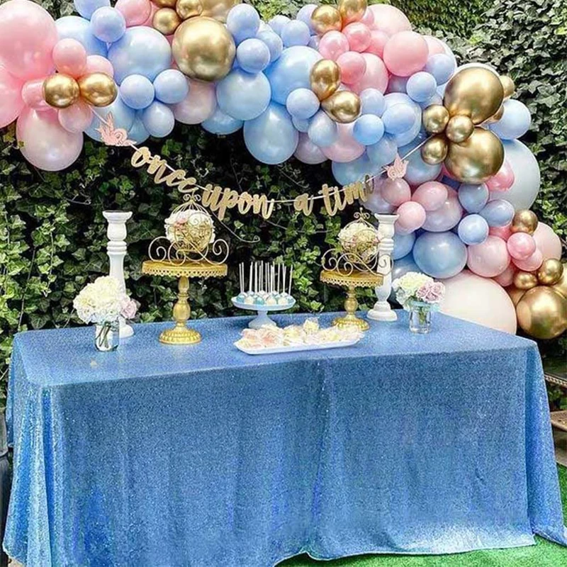 QueenDream Sequin Party Tablecloth Baby Blue 90"x132" Sparkly Rectangle Wedding Party Prom Ball Dining