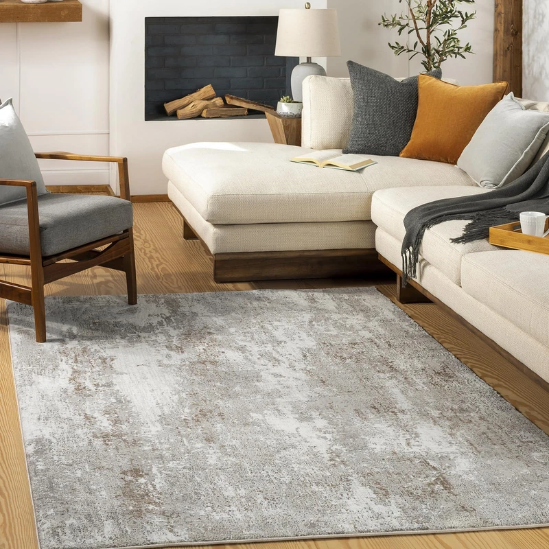 Livabliss Noello Abstract Area Rug, 160 x 213 cm, Ivory & Charcoal, 100% Polyester Medium Pile, Durable Jute Backing, Machine Woven Indoor Carpet for Living Room & Bedroom