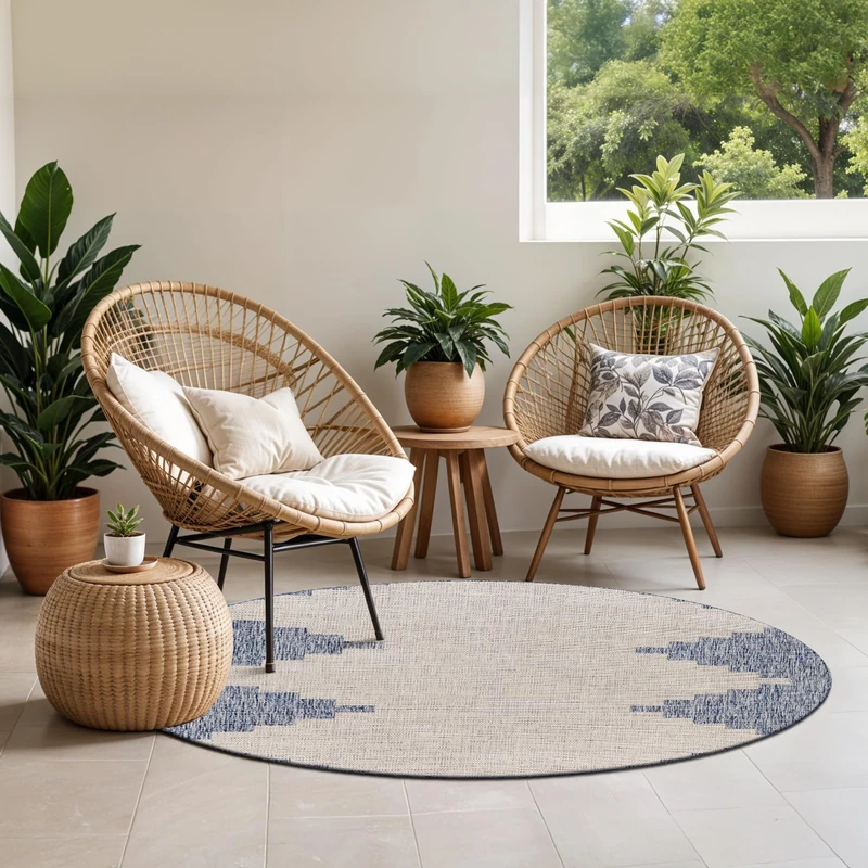 Livabliss Lagada Indoor Outdoor Rug - Large Boho Rugs for Living Room 160 cm Dining, Kitchen Carpet, Patterned Neutral and Coloured Rugs, Waterproof, Stain Durable - Navy, Grey