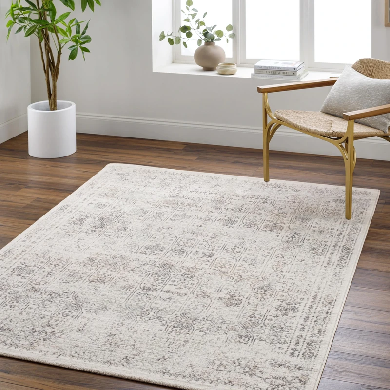 Livabliss Marrakech Vintage Rug - Area Rugs for Living Room 160x215 cm, Bedroom - Scandi Neutral Rugs, Traditional Patterned Boho Style, Natural Easy Care Pile - Large Rug, Cream, Brown, Grey