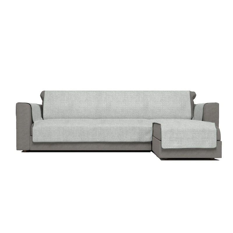 Italian Bed Linen Comfort anti-slip sofa cover with chaiselongue,190cm, Polyester, Light grey