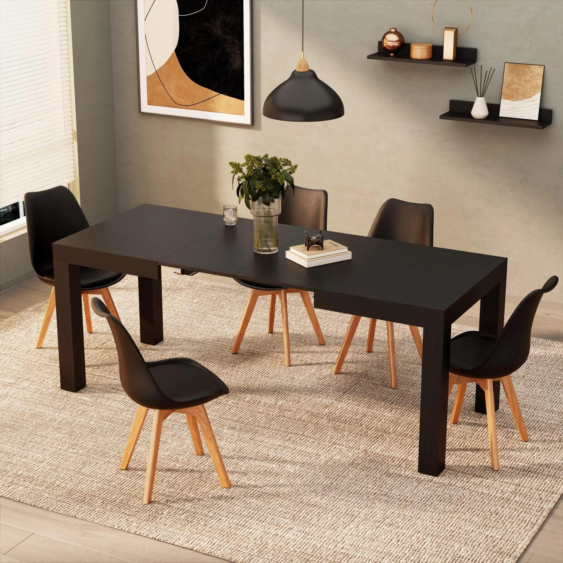 Mobili Fiver, First Extendable Table, 120(200) x80 cm, Black, Made In Italy