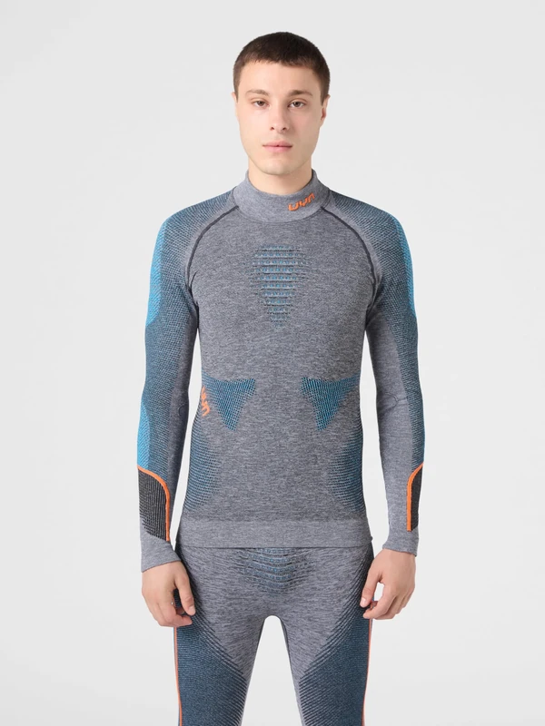 UYN U100053 AMBITYON UW LG_SL. Melange Turtleneck T-Shirt Men's Melange Black/Atlantic/Glossy Orange XXL - Image 1