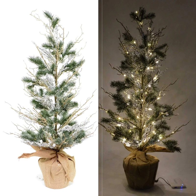 Shatchi 11887-CHRISTMAS-TREE-48inch Pre-Lit Battery Operated Or USB Christmas Tree Indoor Warm White Lights Xmas decorations large 48 inch 121cm with Crystals Décor, Green