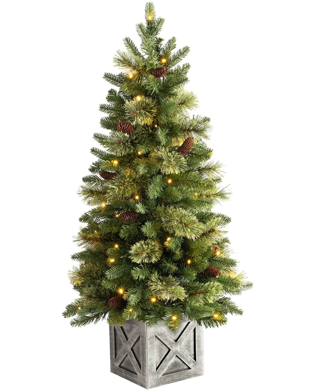 WeRChristmas Pre Lit Natural Pine Potted Christmas Tree with 50 Chasing Warm LED Lights, Multi-Colour, 3.5 feet/1.05m - Image 1