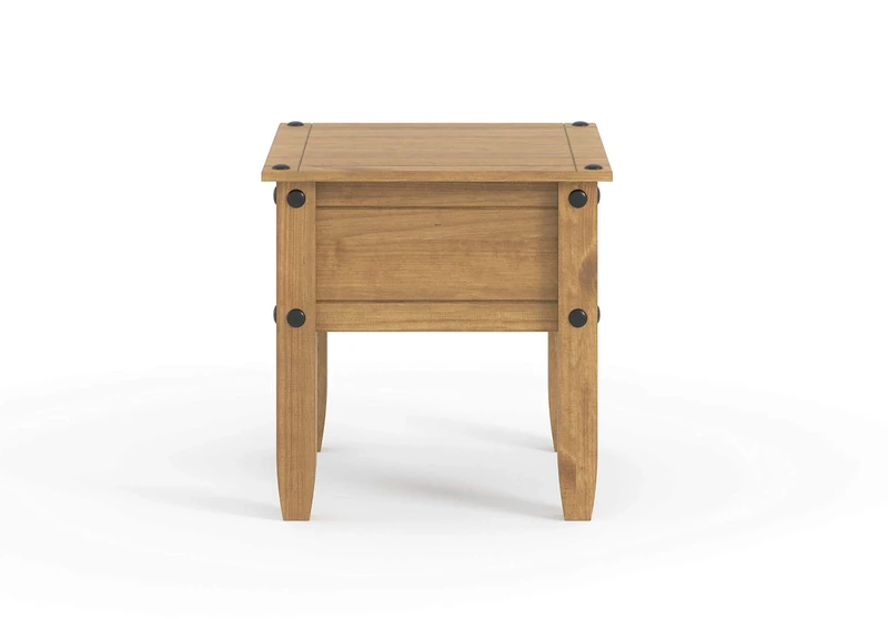 Home Source Solid Pine Wood Square Lamp Side Table, Natural Finish
