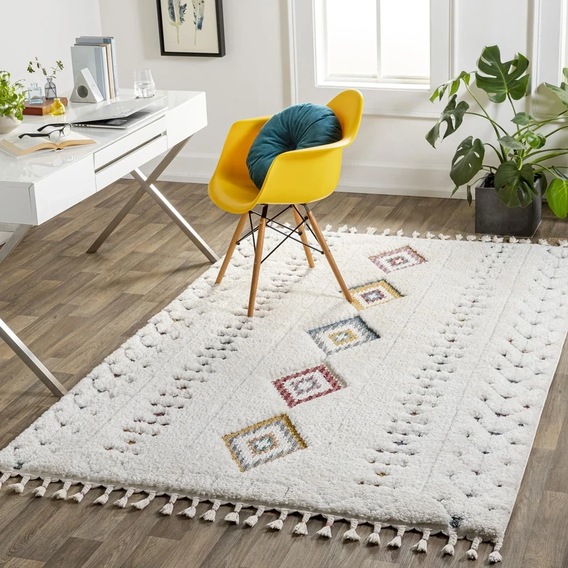 Livabliss Funafuti Geometric Rug - Scandi Area Rugs Living Room 160x213 cm, Dining, Kitchen - Neutral, Abstract Patterned Rugs, Boho Style, Easy Care Pile - Large Rug, Cream, Yellow, Blue