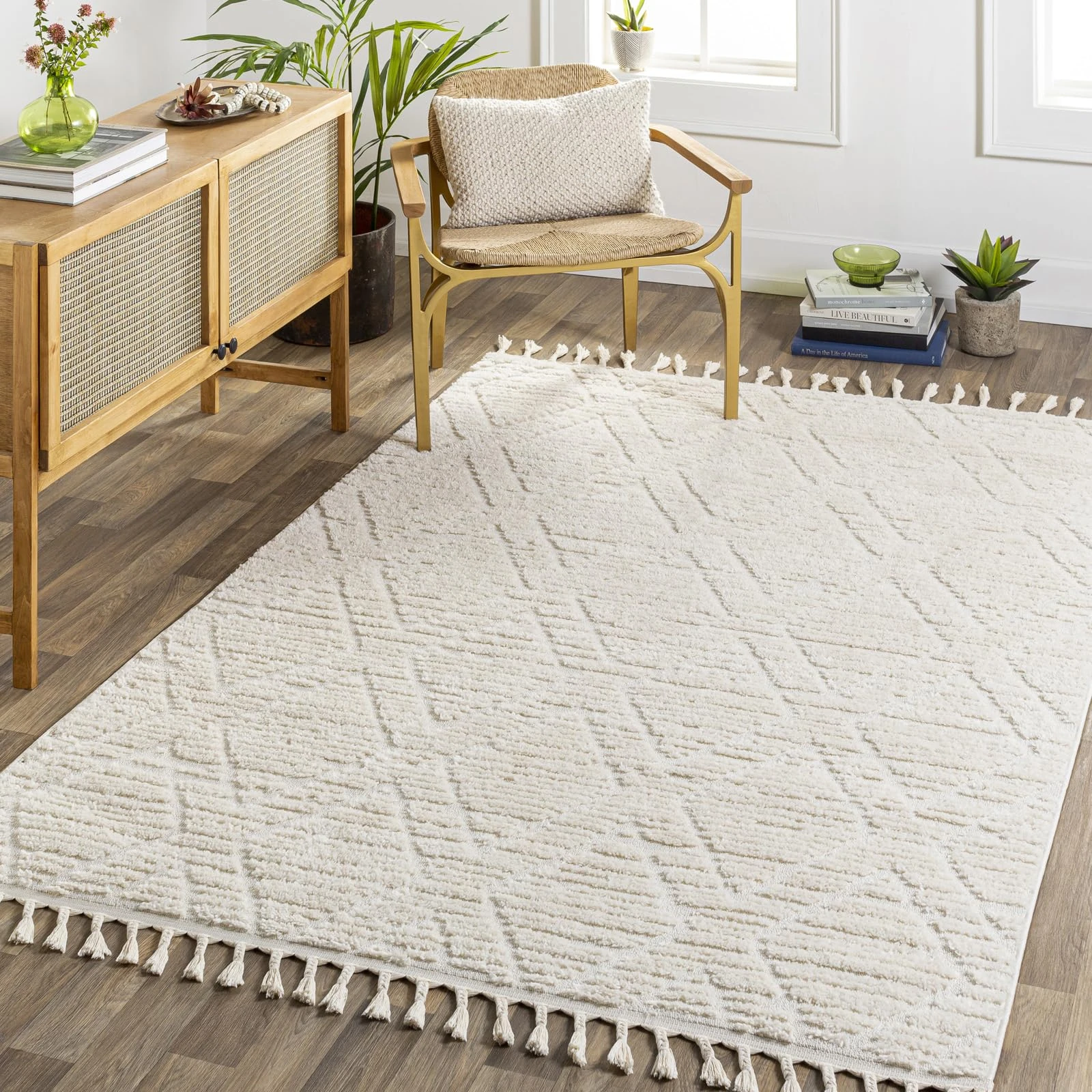 Livabliss Tarawa Geometric Rug - Scandi Area Rugs Living Room 160x213 cm, Dining, Kitchen - Neutral, Abstract Patterned Rugs, Boho Style, Easy Care Pile - Large Rug, Cream