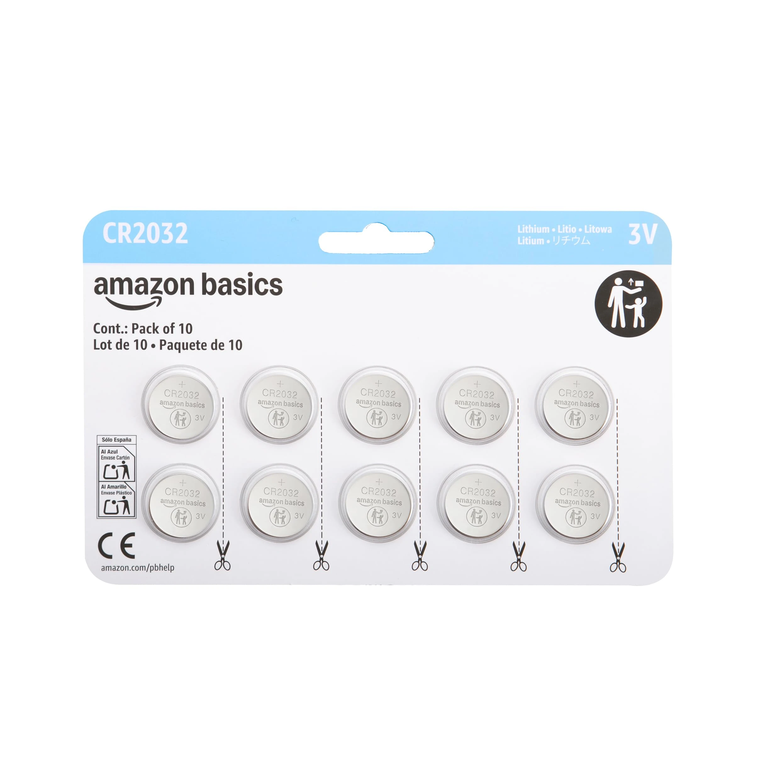Amazon Basics 10-Pack CR2032 Lithium Coin Cell Battery, 3 Volt, Long Lasting Power, Mercury-Free