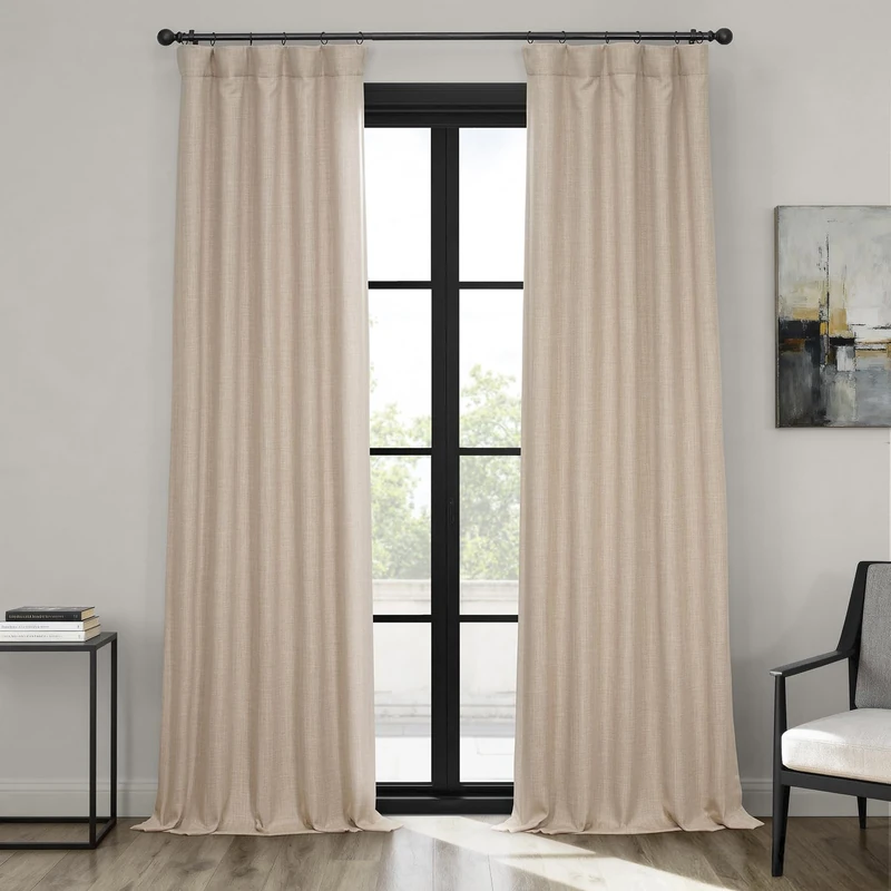 HPD Half Price Drapes Faux Linen Textured Room Darkening Curtains for Bedroom 120 Inches Long (1 Panel), 50W X 120L Curtains for Living Room Home Decor, Thatched Tan