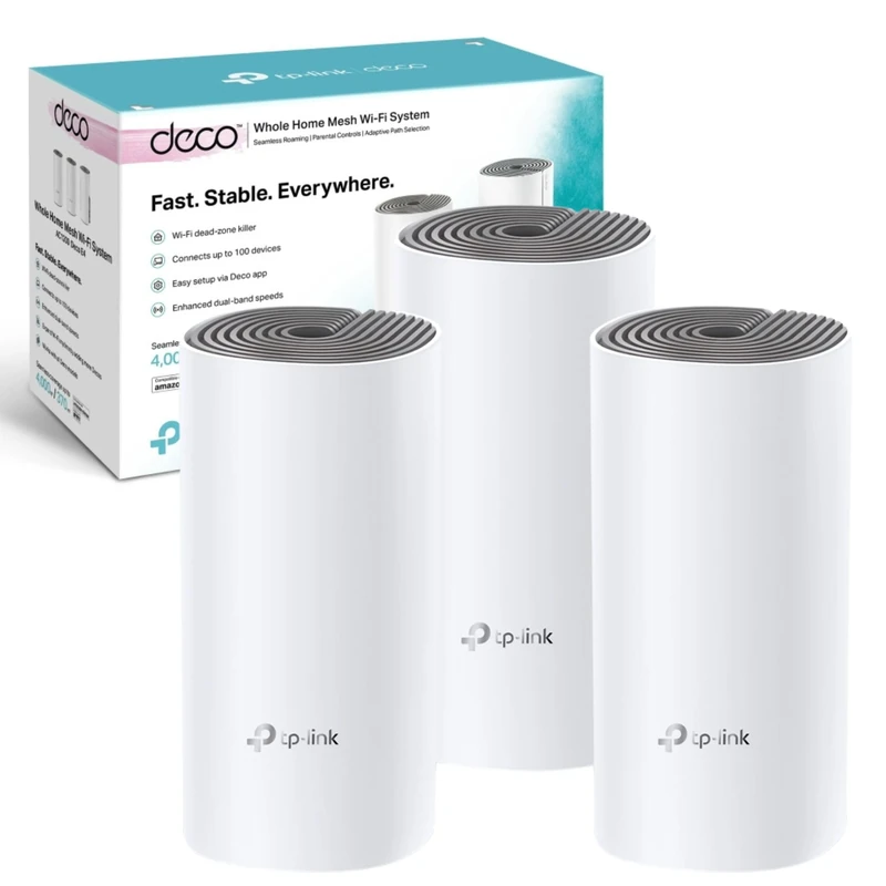 TP-Link Deco E4(3-pack) Whole Home Mesh WiFi System, Seamless Roaming Speed AC1200Mbps for Large Home, Up to 4,000 sq ft Coverage, Work with Amazon Echo/Alexa, Router and WiFi Booster Replacement