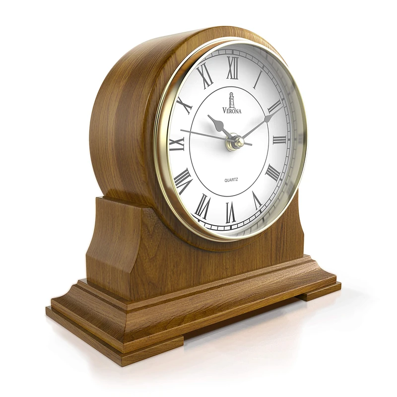 LHE Best Silent Wooden Mantel Clock, Battery Operated, Wooden Design, for Living Room, Office, Kitchen, Shelf and Home Decor - 9" x 8.5" - Image 1