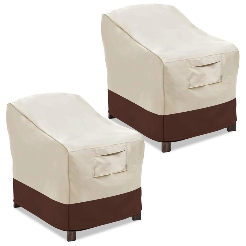 Vailge Patio Chair Covers 2 Pack Heavy Duty Waterproof Deep Seat Covers for Outdoor Lawn Patio Furniture Protector (Small, Beige&Brown)