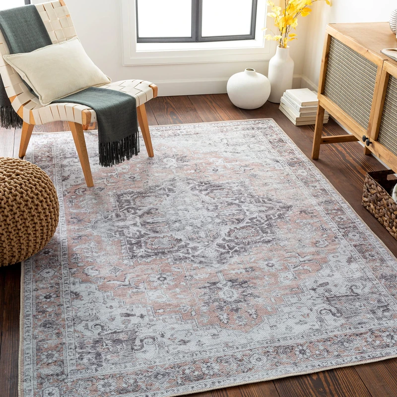 Livabliss Qatar Machine Washable Rug - Vintage Area Rugs Living Room, Large Rug 160x220 cm - Traditional Boho Style, Dining Room, Kitchen, Outdoor, Hallway - Grey and Beige