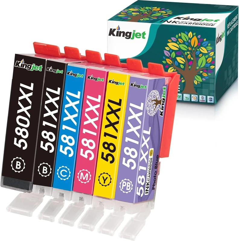 KINGJET PGI-580XXL CLI-581XXL Printer Cartridges Replacement for 580XXL 581XXL for PIXMA TS8150 TS8151 TS8152 TS9150 TS9155 TS8250 TS8251 TS8252