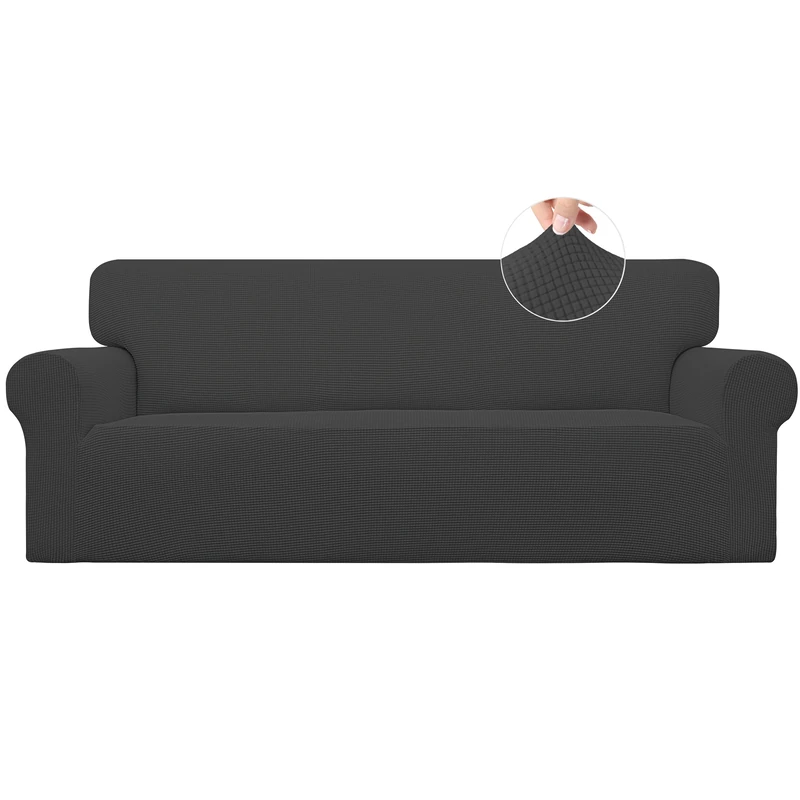 Easy-Going Stretch Oversized Sofa Slipcover 1-Piece Sofa Cover Furniture Protector Couch Soft with Elastic Bottom for Kids, Polyester Spandex Jacquard Fabric Small Checks Dark Gray