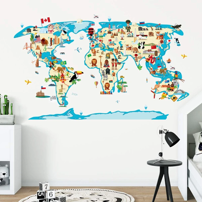 Ambiance Sticker Children's World Map Wall Decor - 80x145 cm