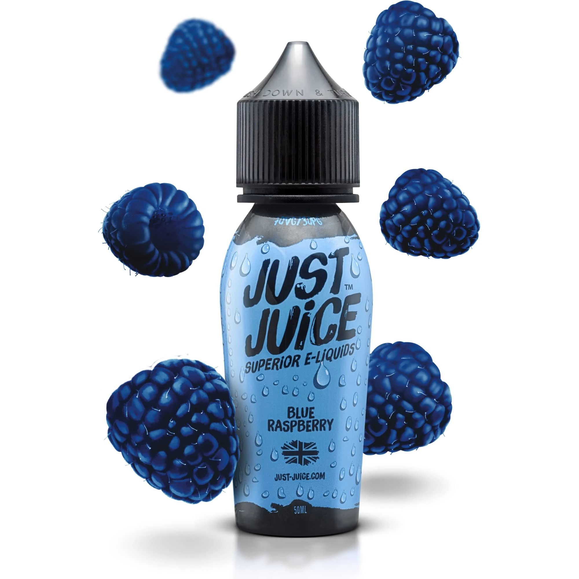 Just Juice Vape Liquid with No Nicotine, 50ml 0mg Shortfill Eliquid, 70/30 Vape Juice in 60ml Bottle, Space for 10ml of Nicotine Shot or Nic Salts, Fruity E Liquid, Blue Raspberry