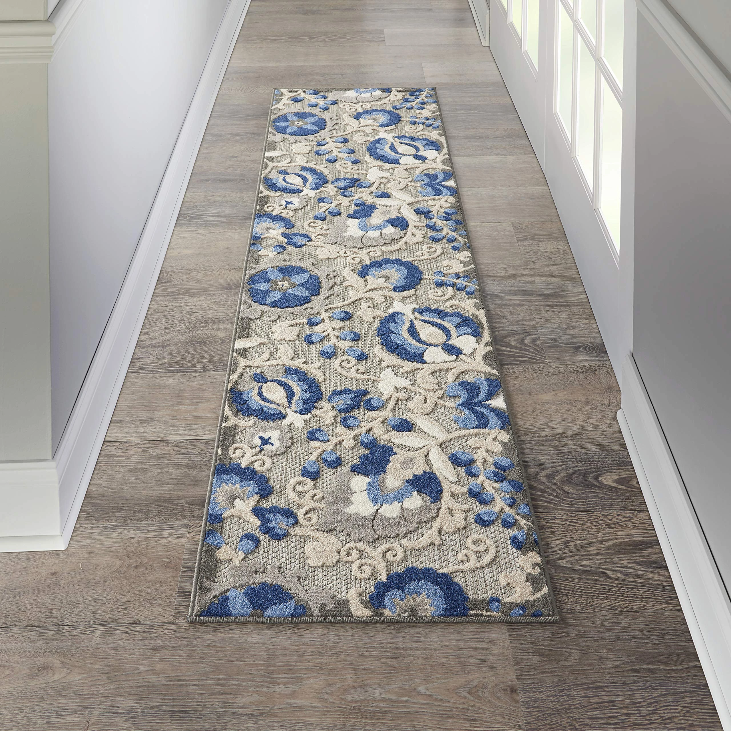 NOURISON Aloha Indoor/Outdoor Natural/Blue 2'3" x 10' Area-Rug, Easy-Cleaning, Non Shedding, Bed Room, Living Room, Dining Room, Deck, Backyard, Patio (2x10)