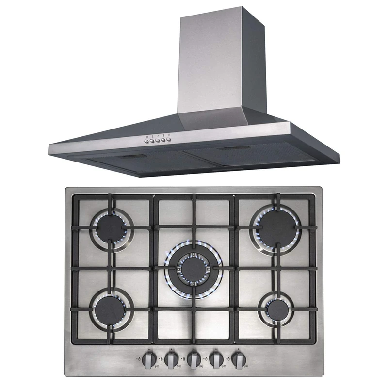 SIA R6 70cm Stainless Steel 5 Burner Gas Hob & Chimney Extractor Cooker Hood Fan