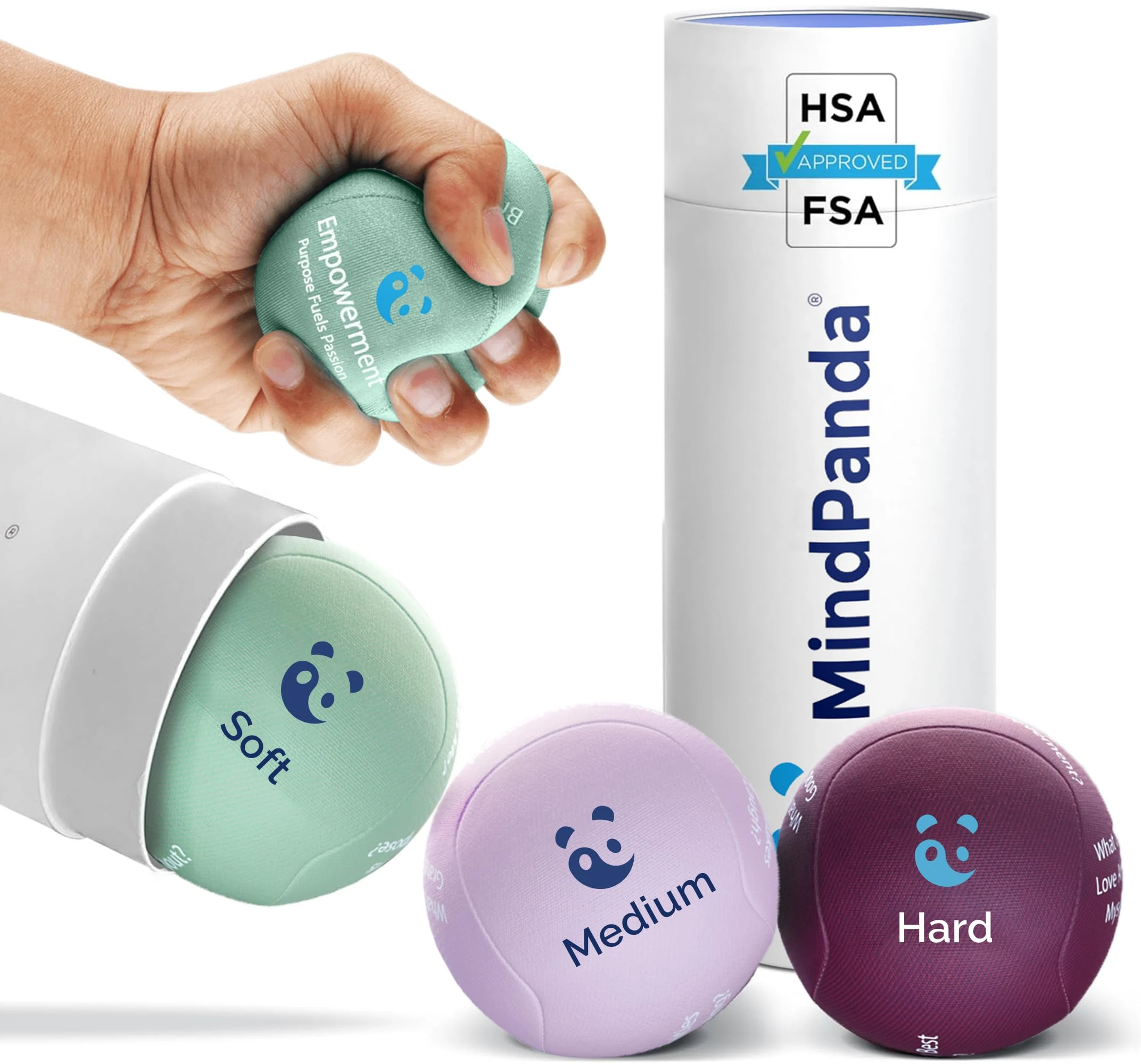 Mind & Body Stress Balls for Adults - Triple Density Squeeze Balls for Hand Therapy & Grip Strengthening - Stress & Anxiety Relief - Physical Therapy Support - Soft, Medium, Hard Gel Core