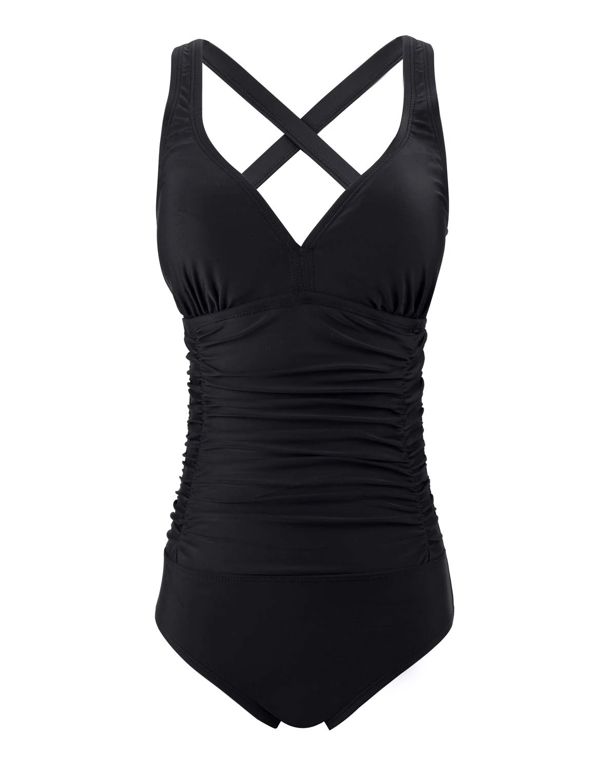 FLYRONG Swimming Consume for Women V Neck One Piece Tummy Control Swimsuits for Women Swimwear, M (UK12-14), Black