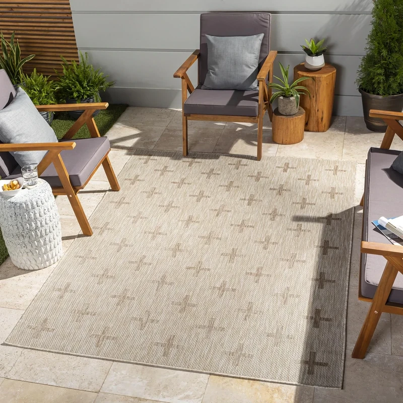 Livabliss Sannat Indoor Outdoor Rug - Large Boho Rugs for Living Room 200x275 cm Dining, Kitchen Carpet, Patterned Neutral and Coloured Rugs, Waterproof, Stain Durable - Tan, Cream, Beige