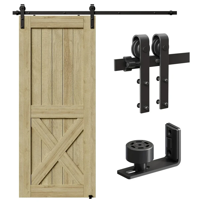 6FT/182cm Sliding Barn Door Kit, CCJH Sliding Doors Hardware Closet Rail J Shape Roller Set for Single Wooden Door, Upgrade