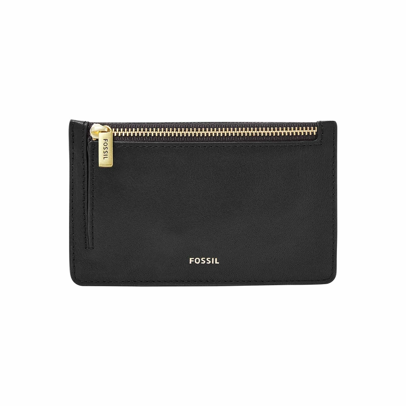 Fossil Women's Logan Leather Zip Card Case Wallet with Keychain for Women, Black, One Size - Image 1