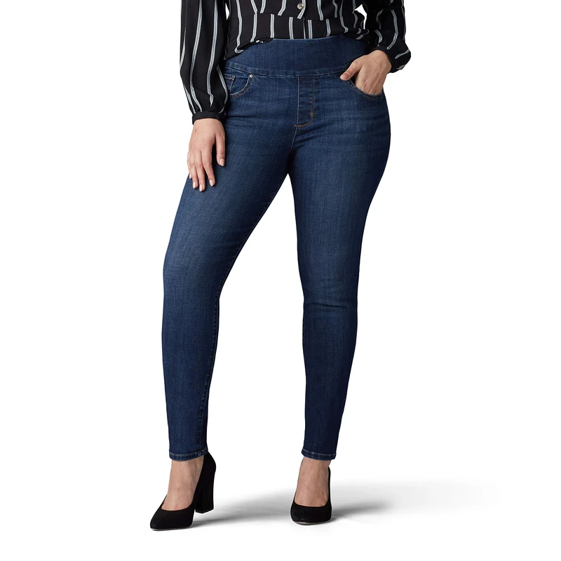 Lee Women's Plus Size Sculpting Slim Fit Skinny Leg Pull on Jean, Landslide, 20 Petite