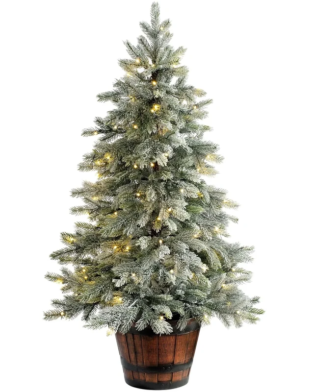Snow Flocked Potted Christmas Tree with Dual LED Lights