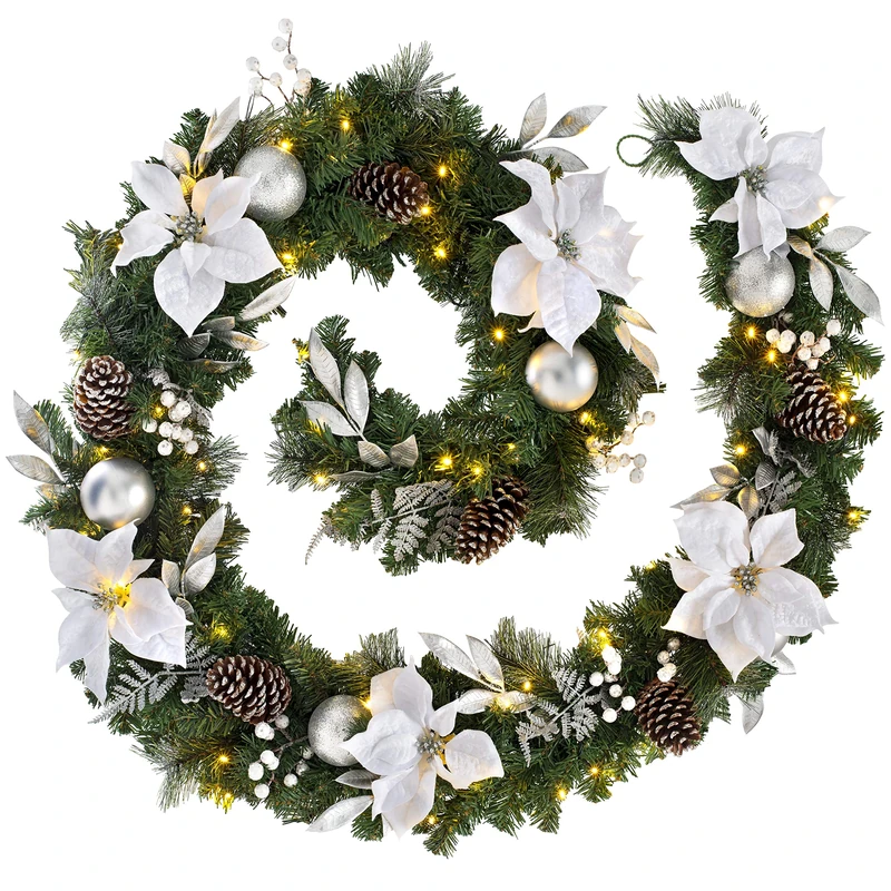 WeRChristmas Extra-Thick Decorated Pre-Lit Garland with 80 LED Lights
