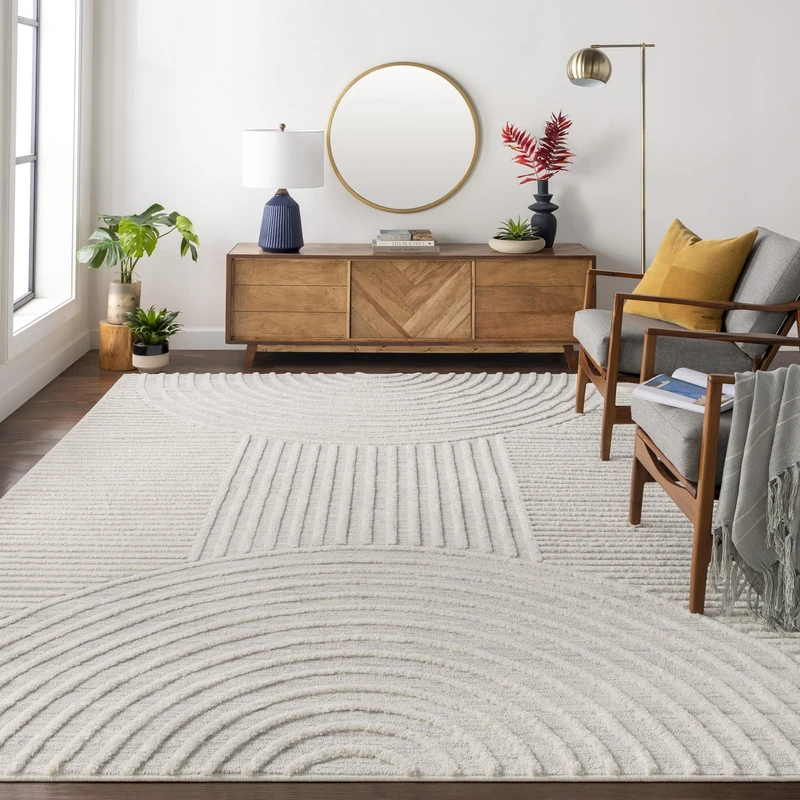 Livabliss Saida Geometric Rug - Scandi Area Rugs Living Room 200x275 cm, Dining, Kitchen - Neutral, Abstract Patterned Rugs, Boho Style, Easy Care Pile - Large Rug, Light Grey and Cream