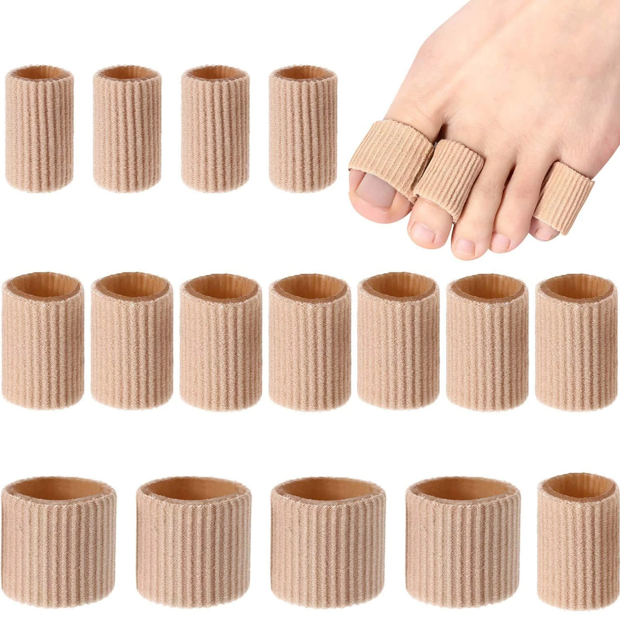 Blulu 16 Pcs Toe Cushion Tube Sleeves Soft Gel Corn Pad Protectors for Cushions Corns, Blisters, Calluses, Toes and Fingers(Brown)