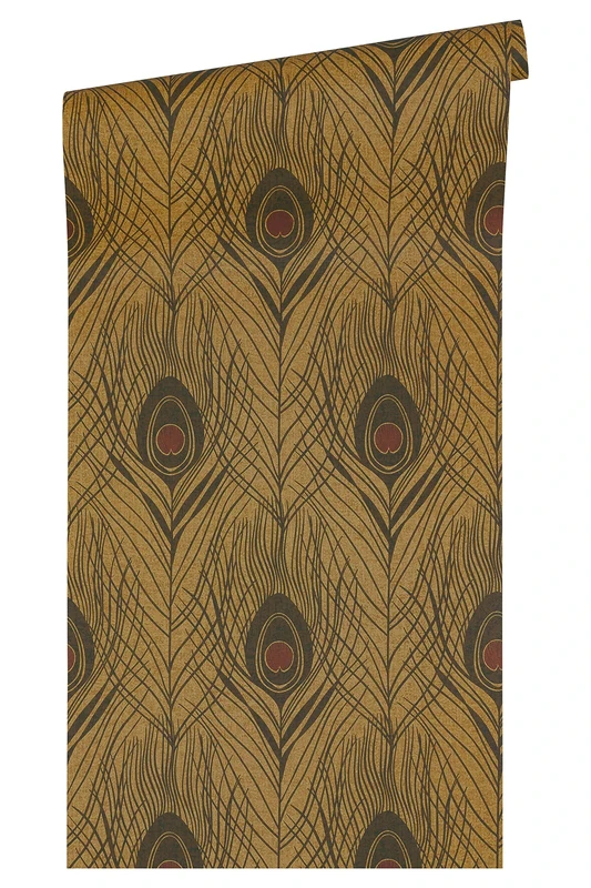 Architects Paper Absolutely Chic Non-Woven Wallpaper with Peacock Feather 10.05 m x 0.53 m Metallic Brown Black Made in Germany 369718 36971-8