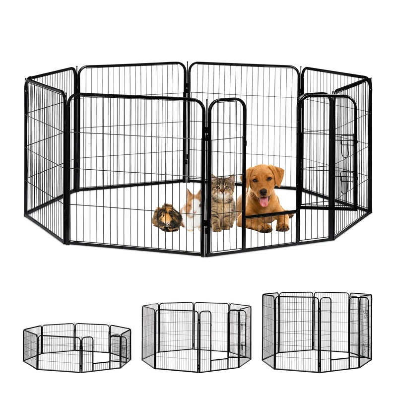 Relaxdays Whelping Pen For Small Dogs, Puppies, Pets, Sturdy Indoor Playpen, Black, Large