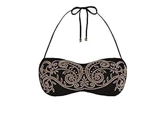 Twinset Bandeau Bikini + Thong with Embroidery and Rhinestones Color Black TG, Black, 38B