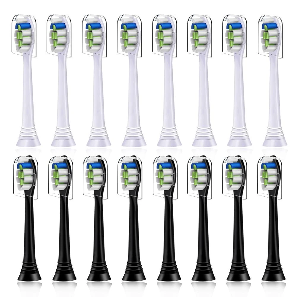 16 Pack Replacement Toothbrush Heads Compatible with Philips Sonicare Electric Toothbrush. 8er White and 8er Black