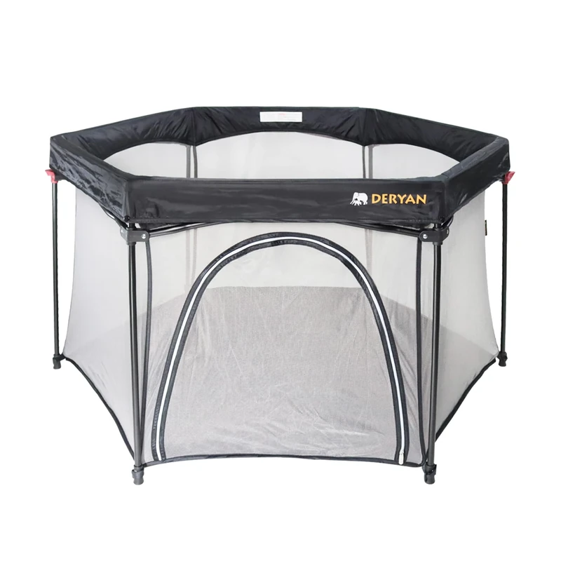 Deryan Baby Playpen, Strong and Durable Play Pen, Foldable & Compact, Fitted Floor Mat,Black
