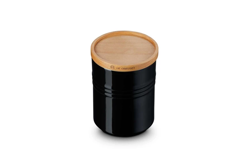LE CREUSET Stoneware Storage Jar with Wooden Lid, 10cm, 540ml, Black Onyx, 91044401140099 - Image 1