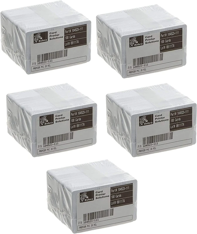 Premier Quality PVC Plastic ID Cards for Zebra and Other ID Card Printer, 30 mil, 076mm, 104523-111T, Blank White, (500 Cards)
