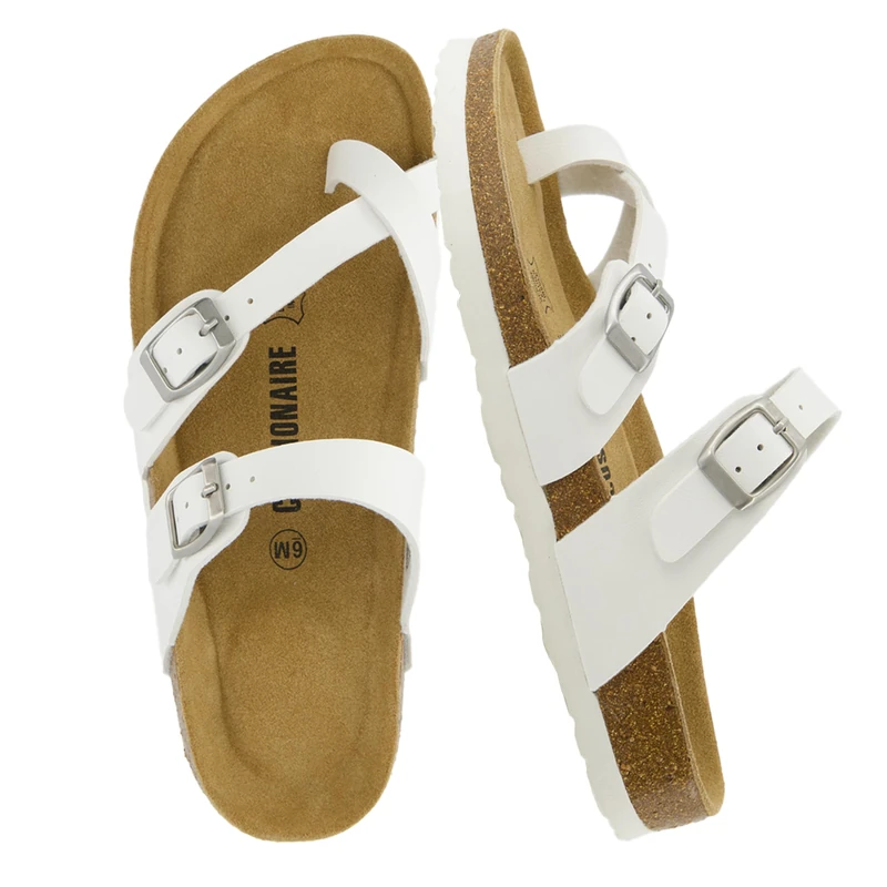 CUSHIONAIRE Women's Luna Cork Footbed Sandal with +Comfort, White, 7.5 UK