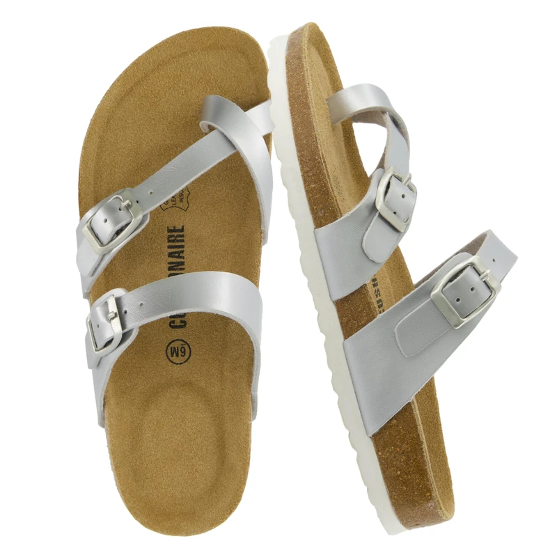 CUSHIONAIRE Women's Luna Cork Footbed Sandal with +Comfort, Silver, 6.5 UK