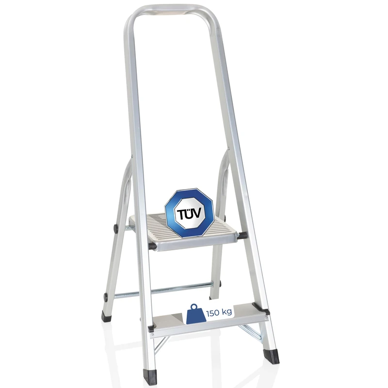 hjh OFFICE folding ladder SOLID I aluminium 2 steps big platform round handle sturdy step ladder silver