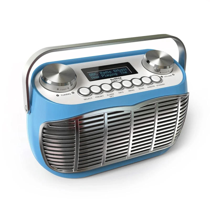 Audible Fidelity DETROIT DAB Radio Alarm Clock, Retro Style, Mains Powered or Battery, FM/DAB Plus, LCD Display (Blue) - Image 1