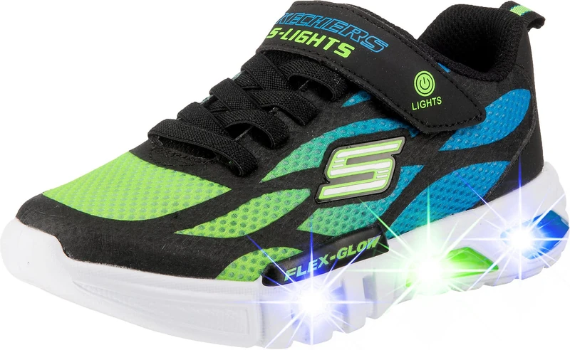 Skechers FLEX-GLOW, Boy's Flex-Glow Trainers, Black (Black Synthetic/Textile/Blue & Lime Trim Bblm), 1.5 UK (34 EU)