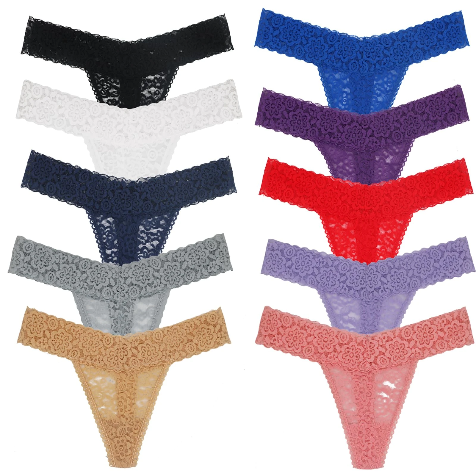 Yuamose Lace Thongs For Women Plus Size Sexy Underwear T Back Stretch Womens Thongs Underwear 5/6/10 Pack, T-back Multicolor, S